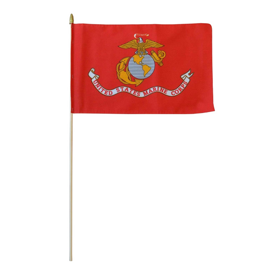 Red flag with U.S. Marine Corps emblem on a white background