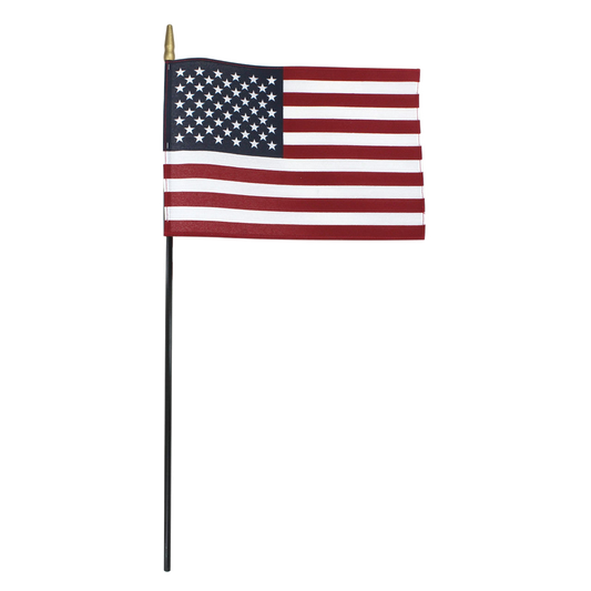 Super Tough 8"x12" Cotton US Stick Flag with 24" Black Stick and Spear Tip
