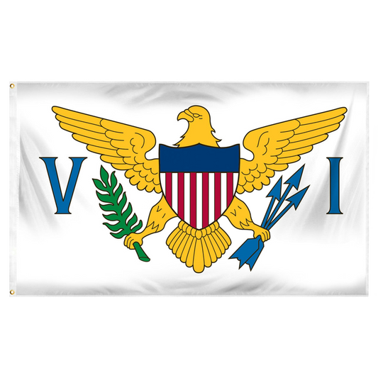 U.S. Virgin Islands flag with a yellow eagle emblem and 'V I' on a white background