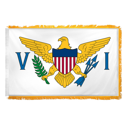 U.S. Virgin Islands flag with a yellow eagle emblem on a white background