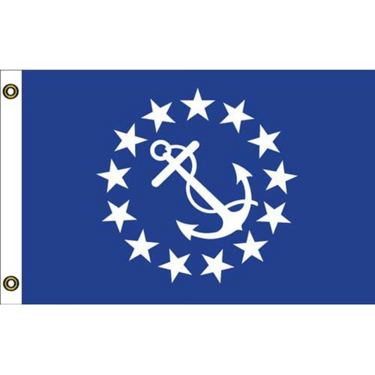 US Yacht Club Commodore flag with white anchor and stars design on a blue background