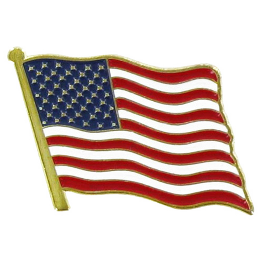 American flag lapel pin on a white background
