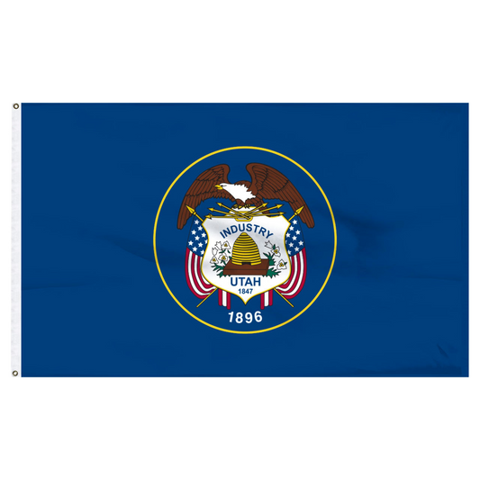 Flag with the emblem of Utah on a blue background