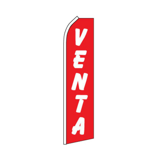 Red feather flag with 'VENTA' text on a white background