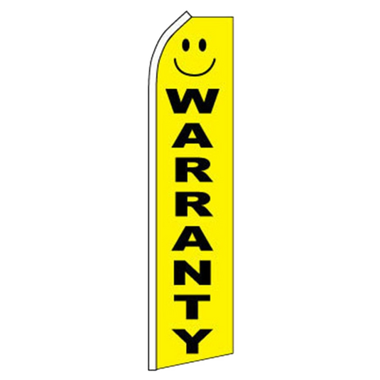 Yellow flag with a smiley face and the word 'Warranty' on a white background