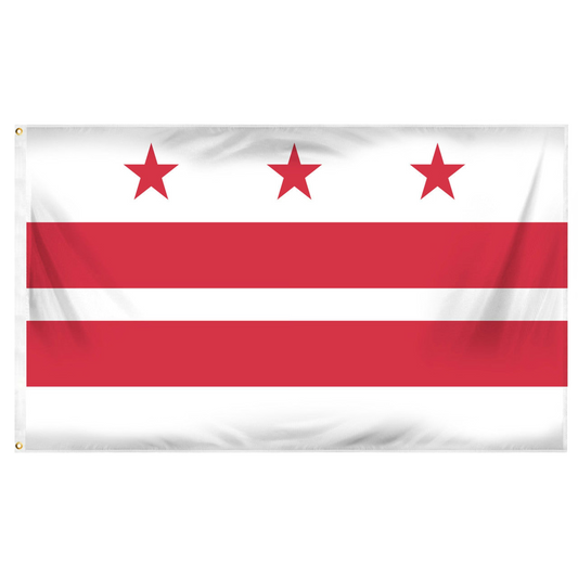 Washington D.C. flag with three red stars on a white background