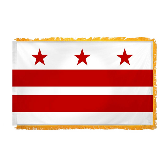 District of Columbia flag with three red stars on a white background and two red horizontal stripes on a white background.