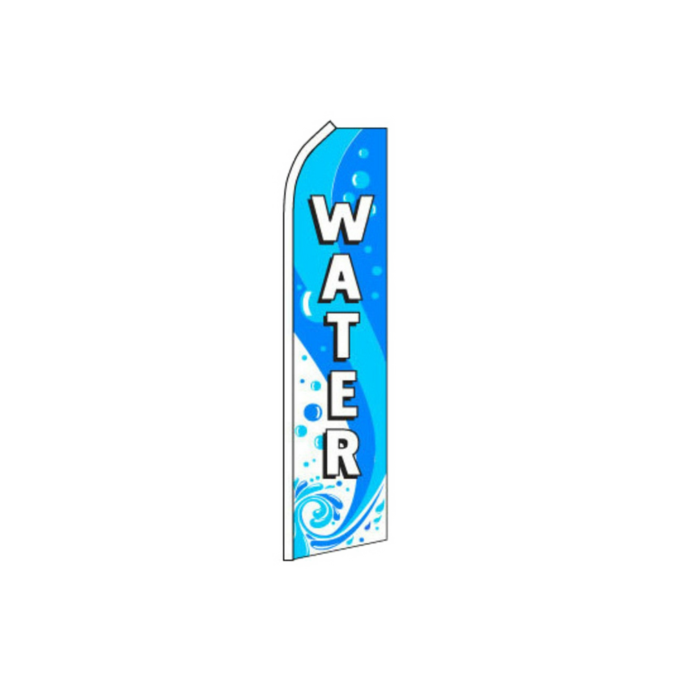 Swooper flag with 'WATER' text and blue design on a white background