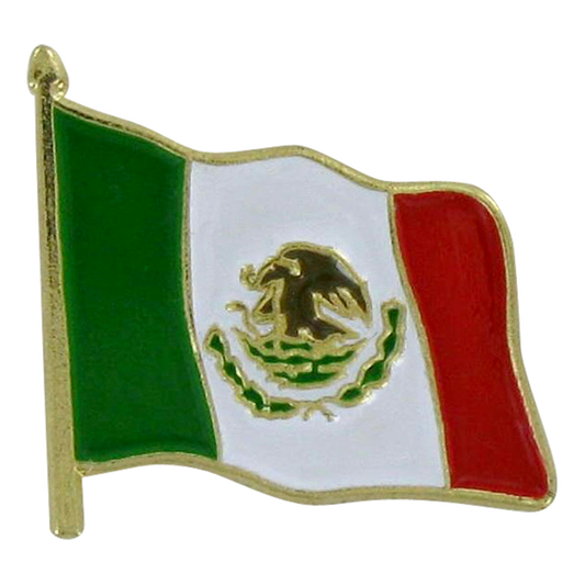 Mexico flag pin with green, white, and red colors featuring a central emblem on a white background