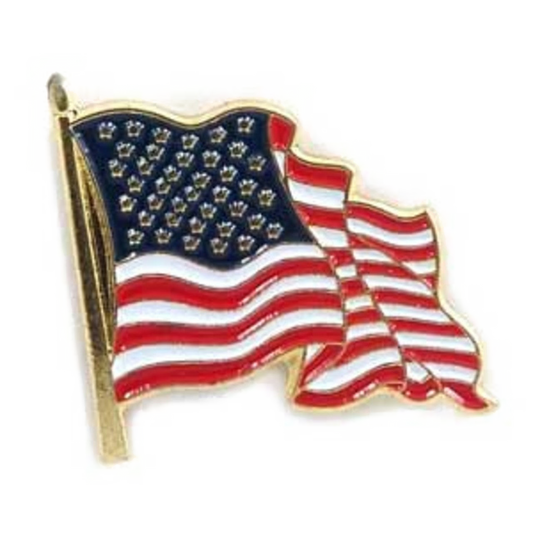 American flag lapel pin on a white background