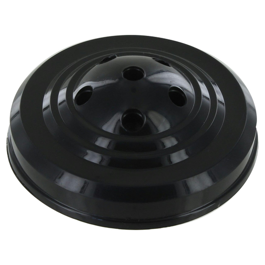 Black circular flagpole base with six holes