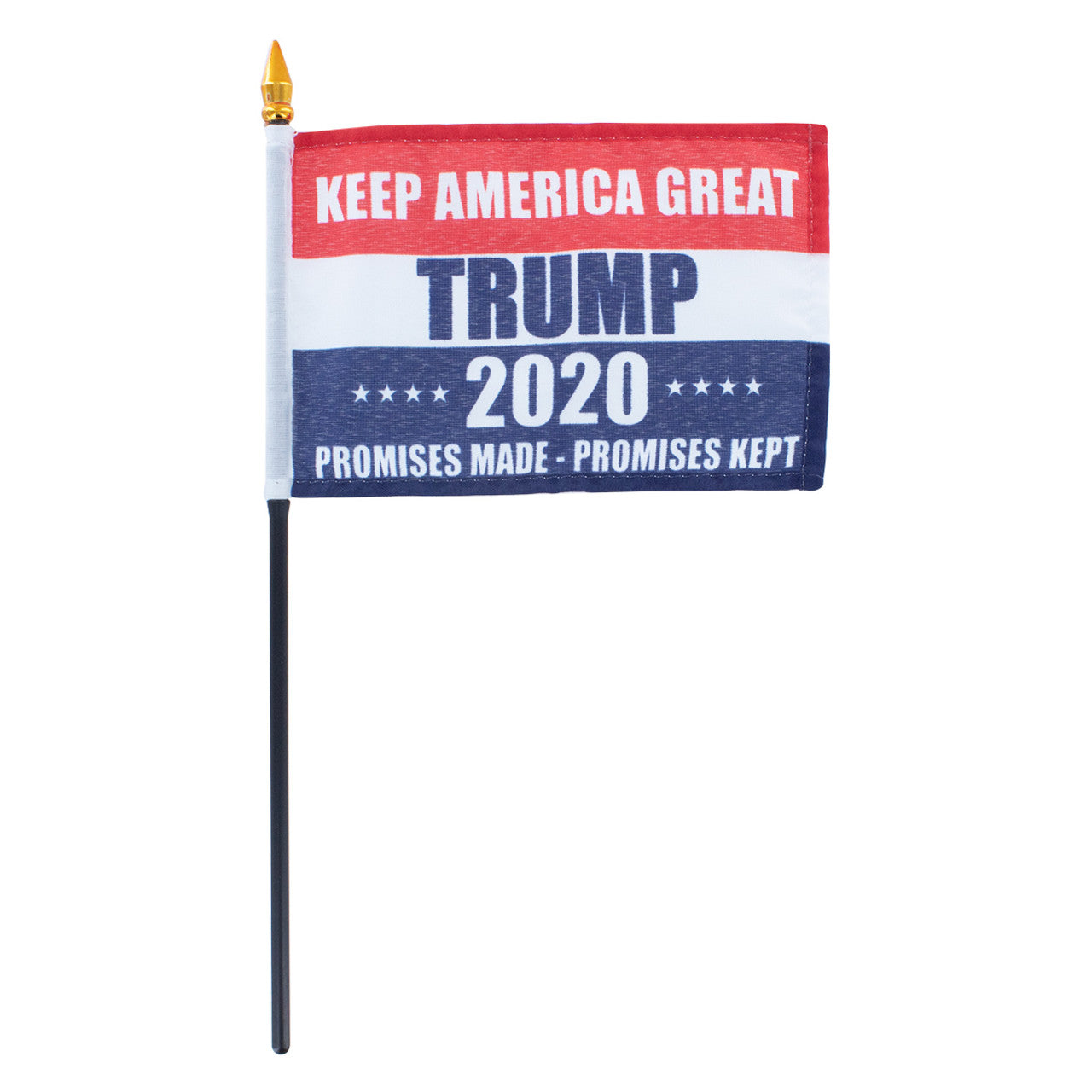 Small flag with 'Keep America Great Trump 2020' text on a white background