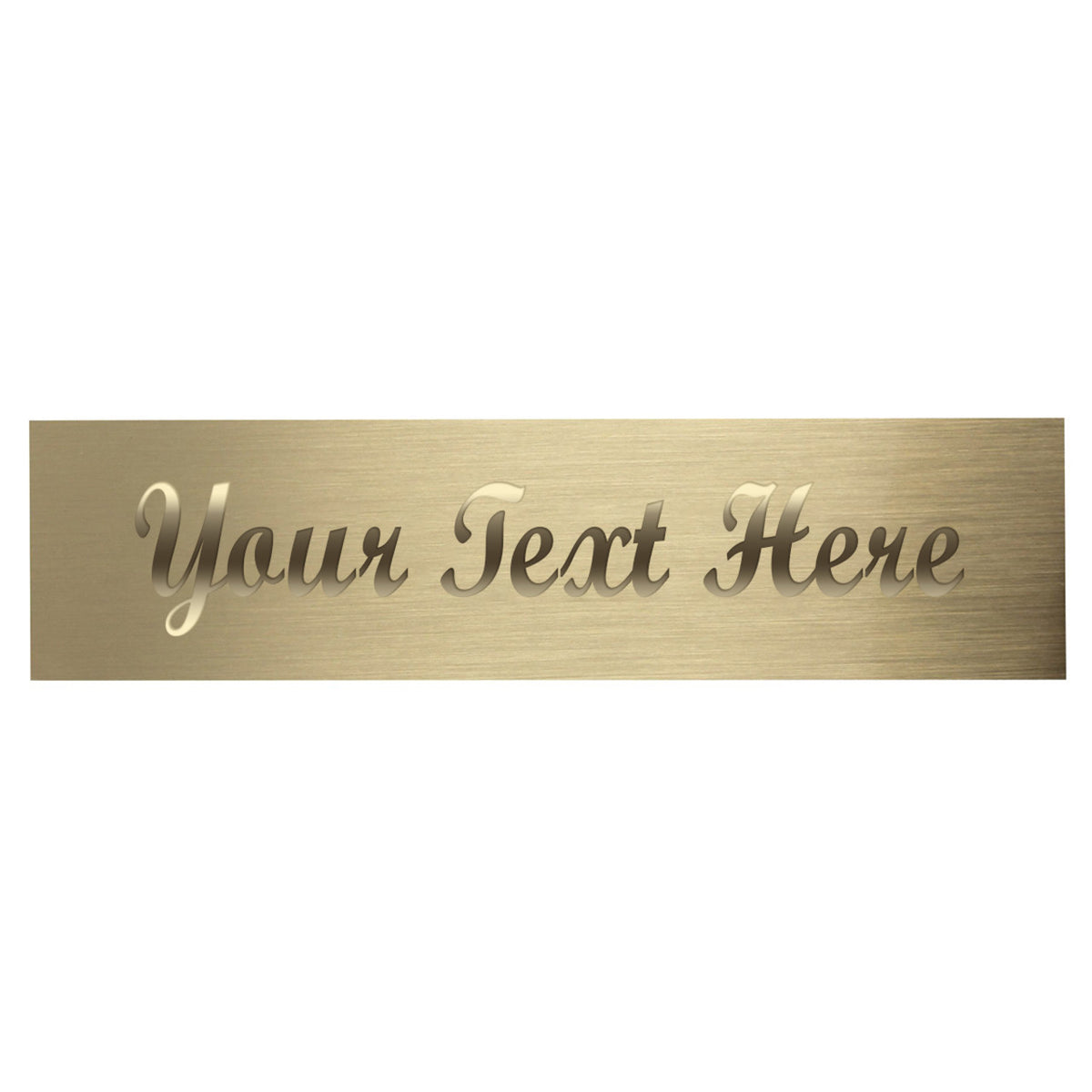 Gold engraved plate with "Your Text Here" in cursive