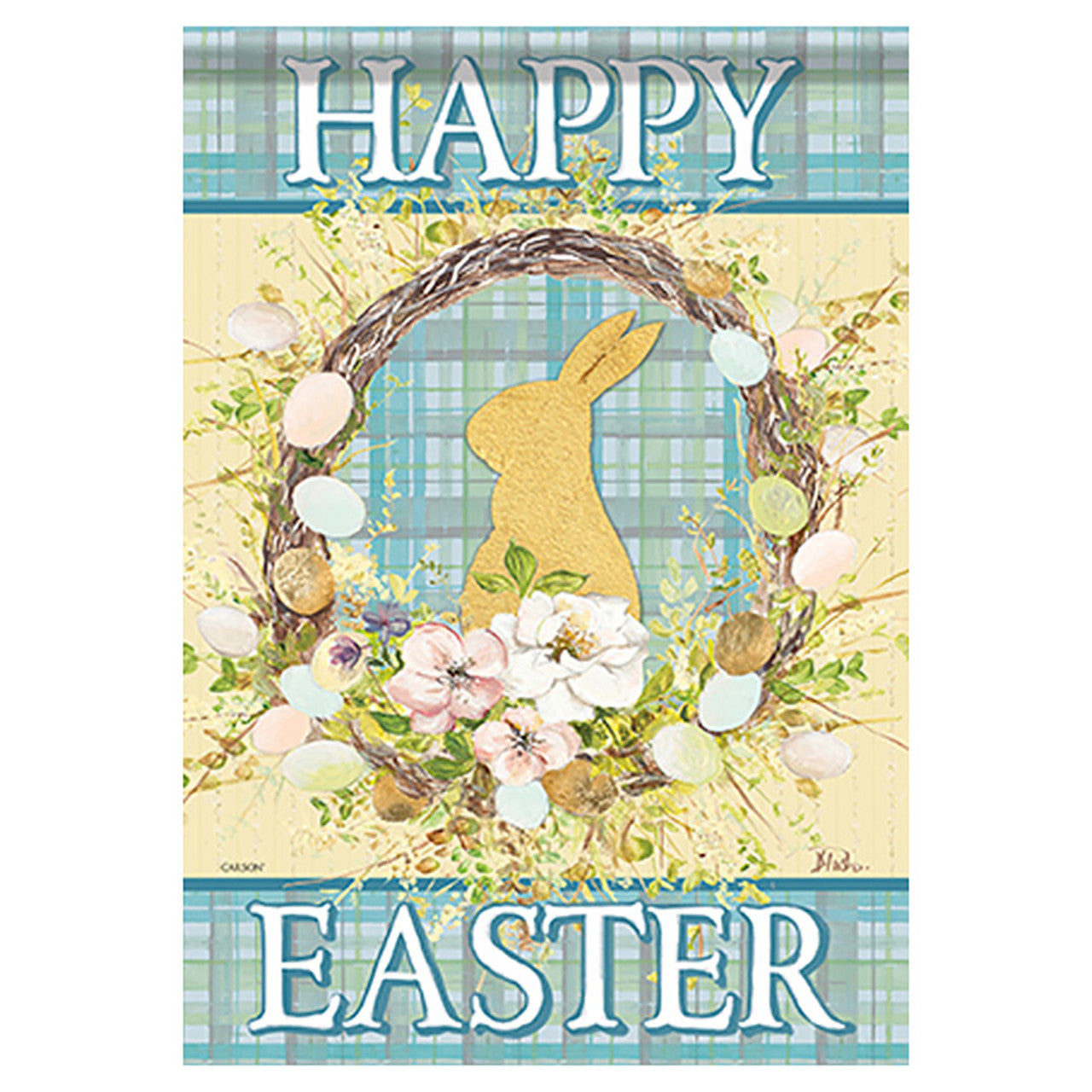 Easter Banner Flag - Plaid Wreath - 28in x 40in