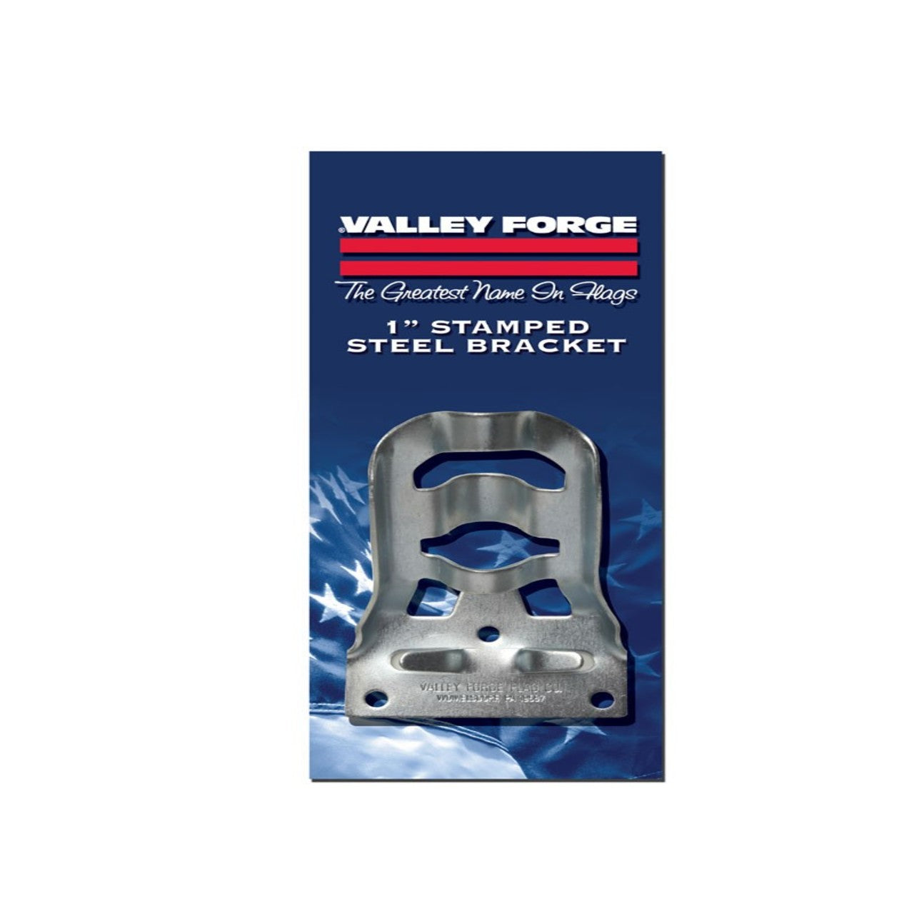 a stamped steel bracket with packaging