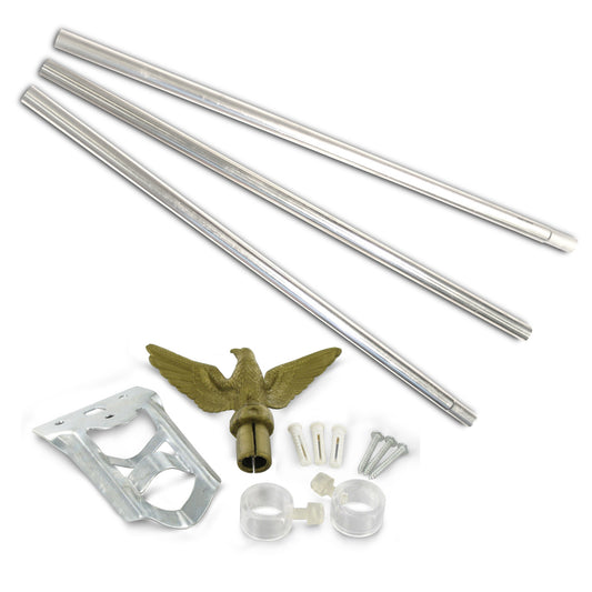 Super Tough 6ft Aluminum 3 Piece Residential Flagpole Kit - Eagle Topper Included