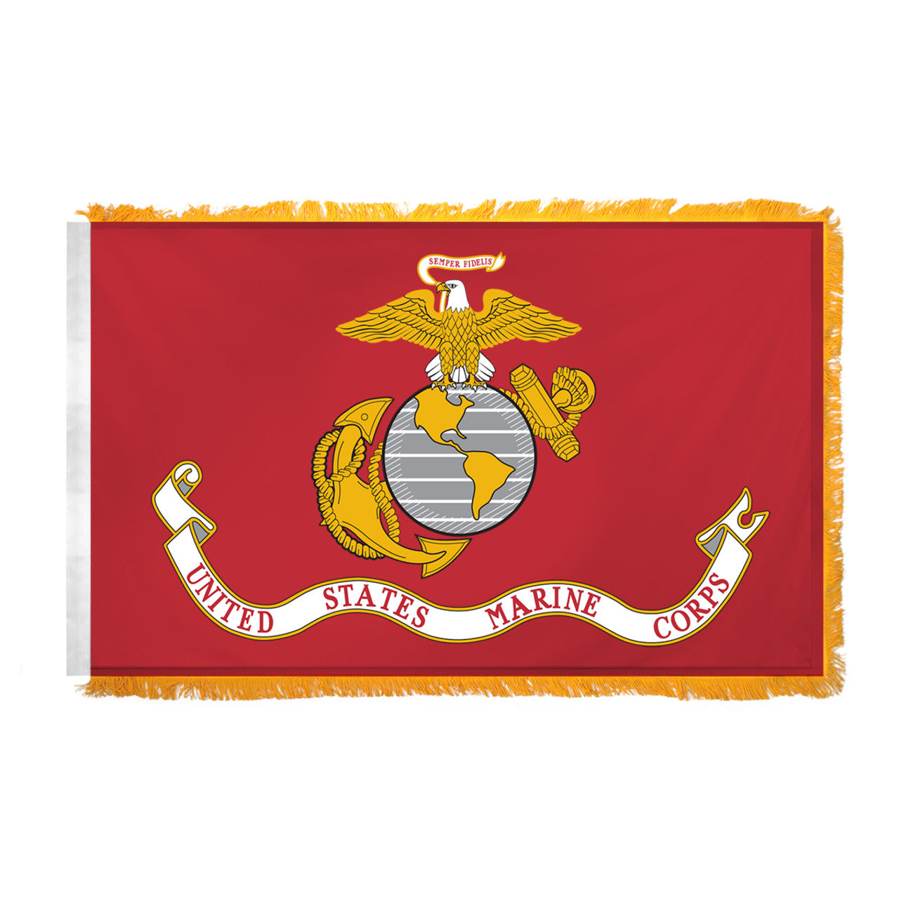 Marine Corps 4ftx6ft Flag with Indoor Pole Hem and Fringe