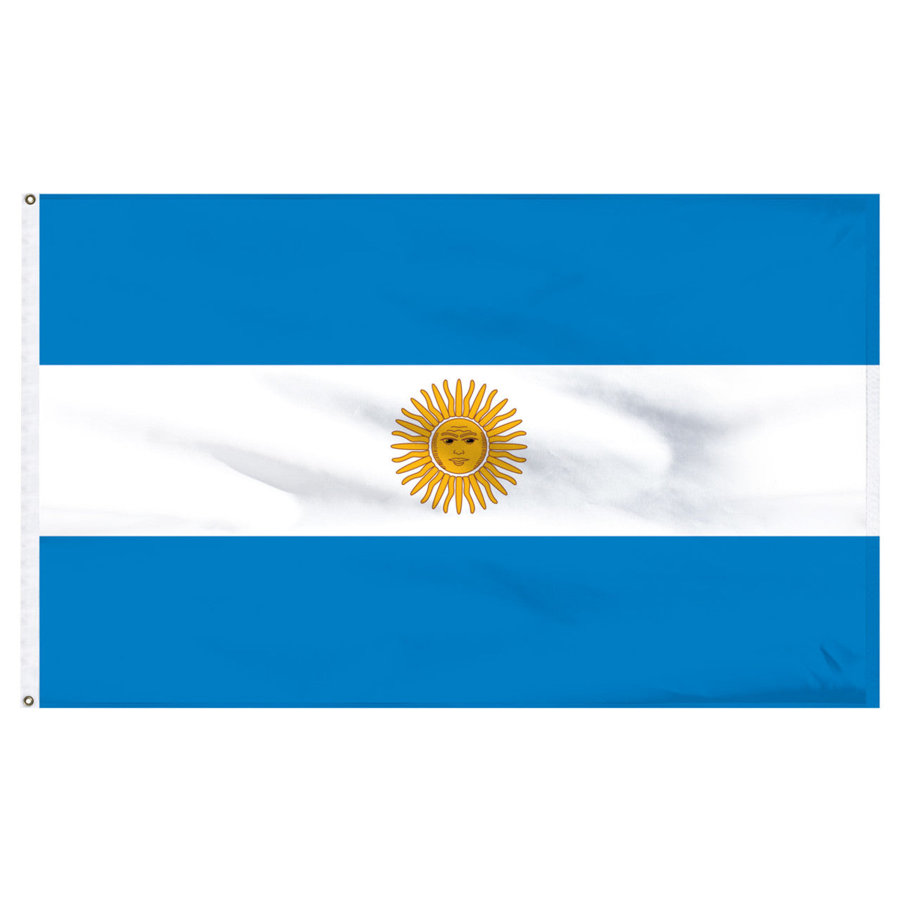 Flag of Argentina with a yellow sun in the center on a white background