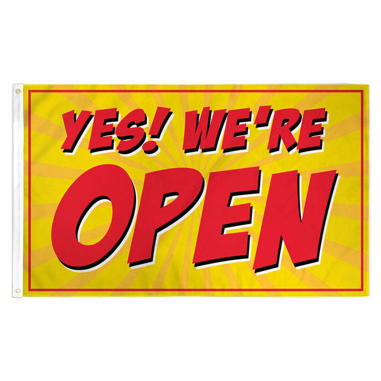 Yes We're Open Flag - Red - 3ft x 5ft Printed Polyester