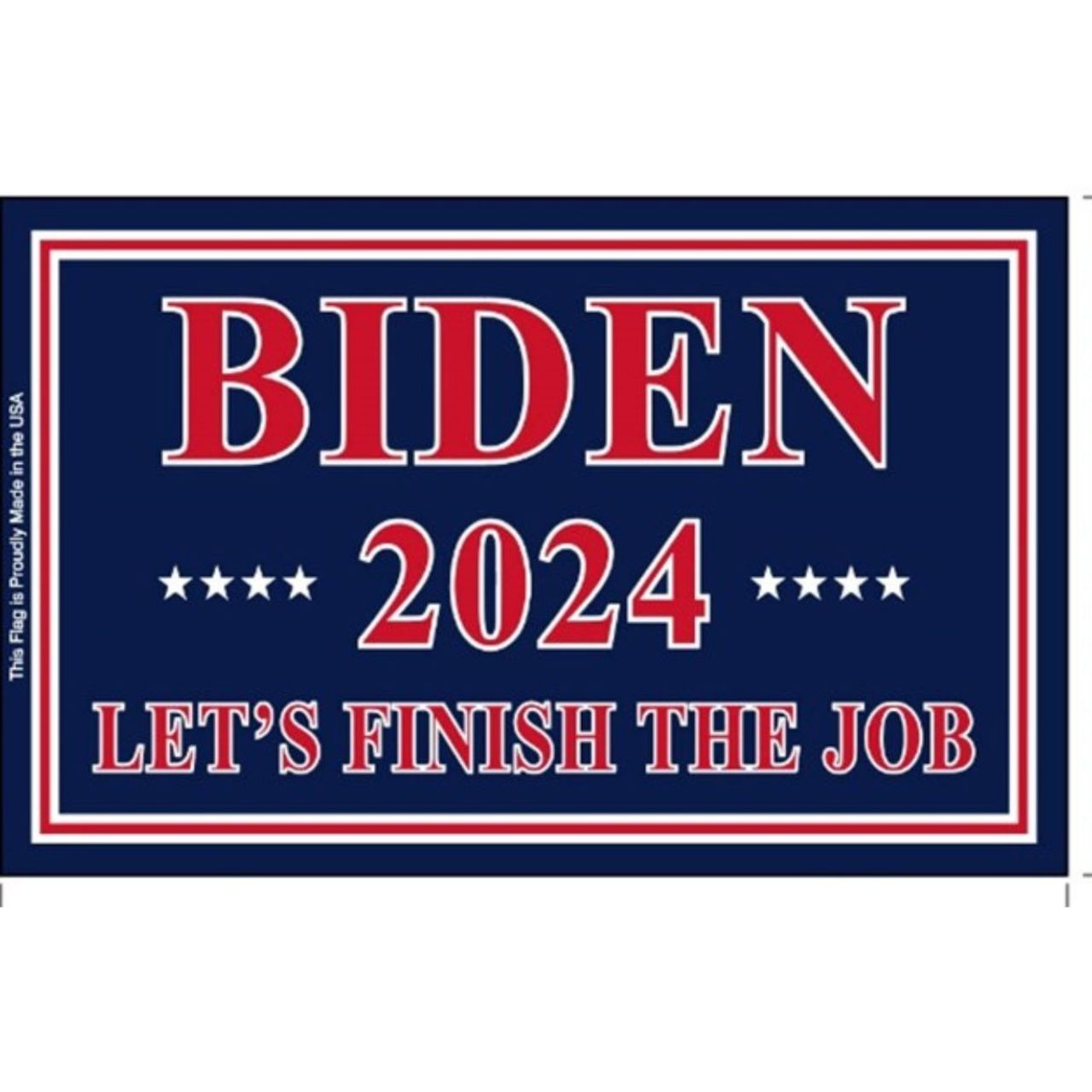 Political campaign flag for Biden 2024 with red, white, and blue colors on a navy background.