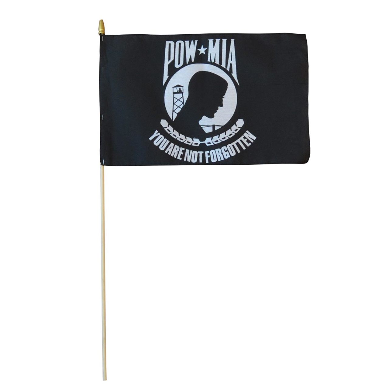 Valley Forge Polycotton 12" x 18" US Military POW Stick Flag - Mounted on 30" Wooden Stick - Made in USA