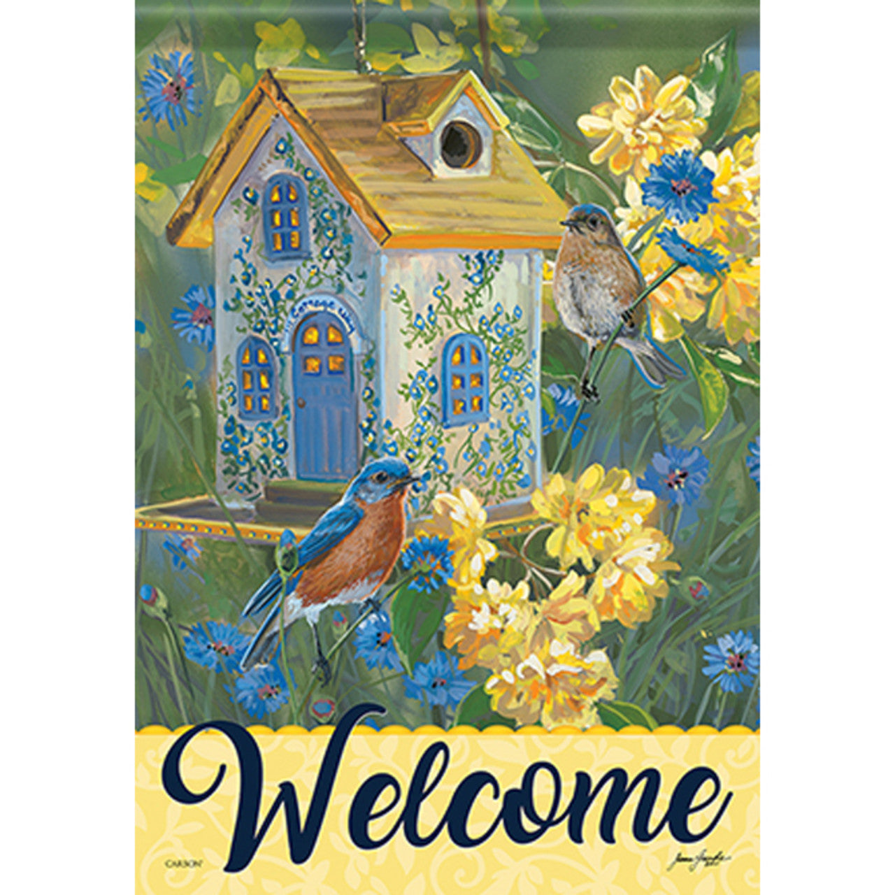 Carson Summer Garden Flag - Bluebird Cottage - 12.5in x 18in
