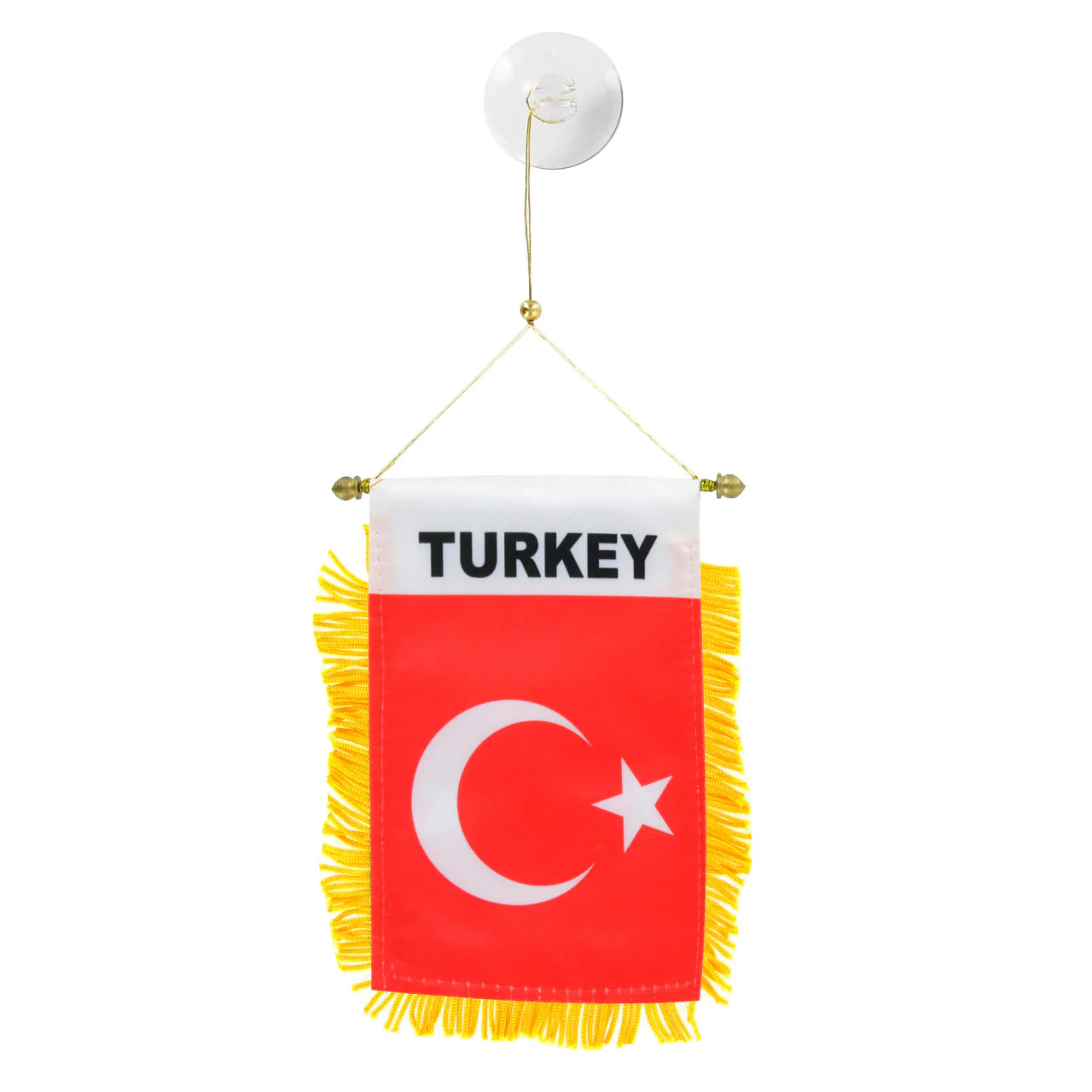Small flag of Turkey with yellow fringe on a white background