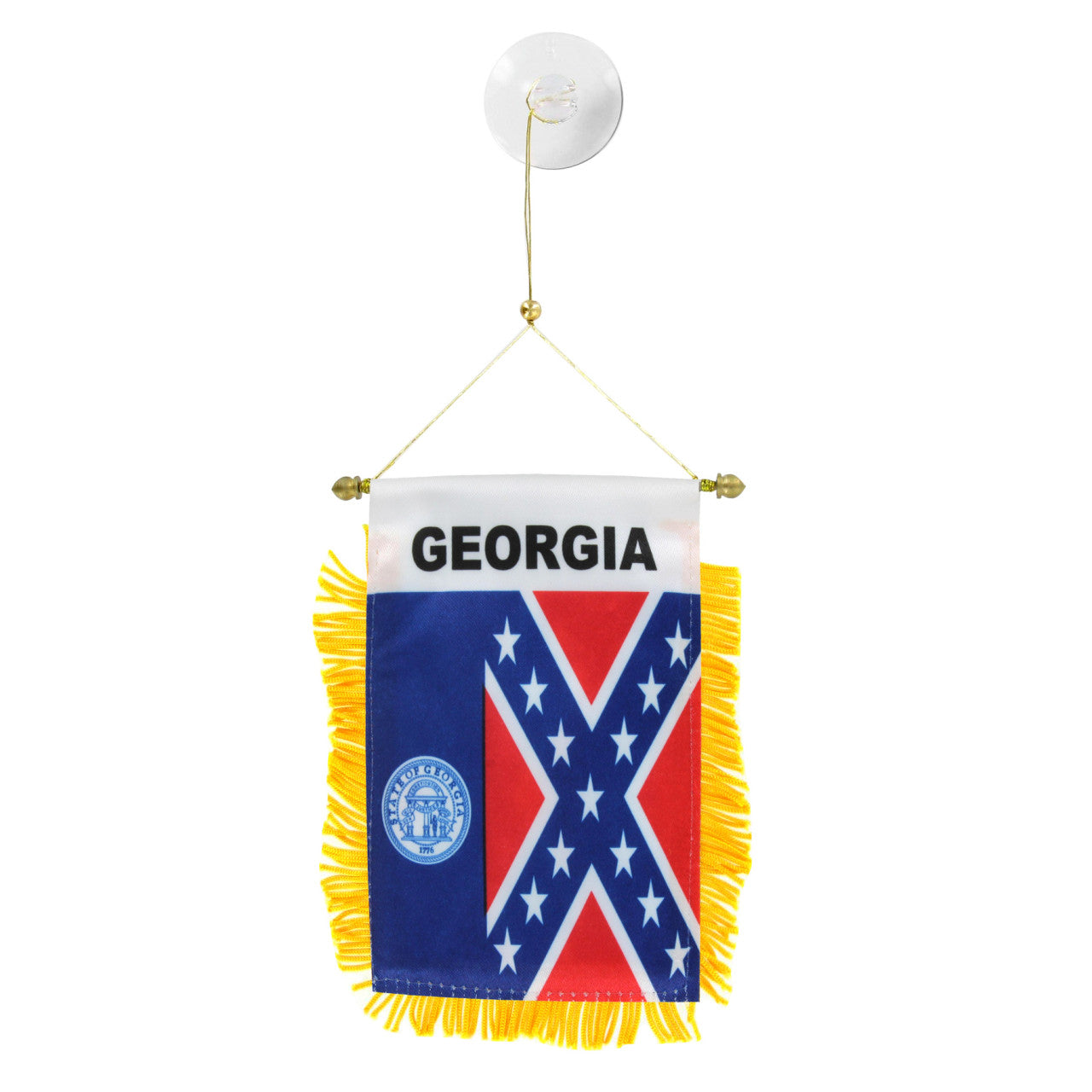Small flag with 'Georgia' text and Confederate design on a white background