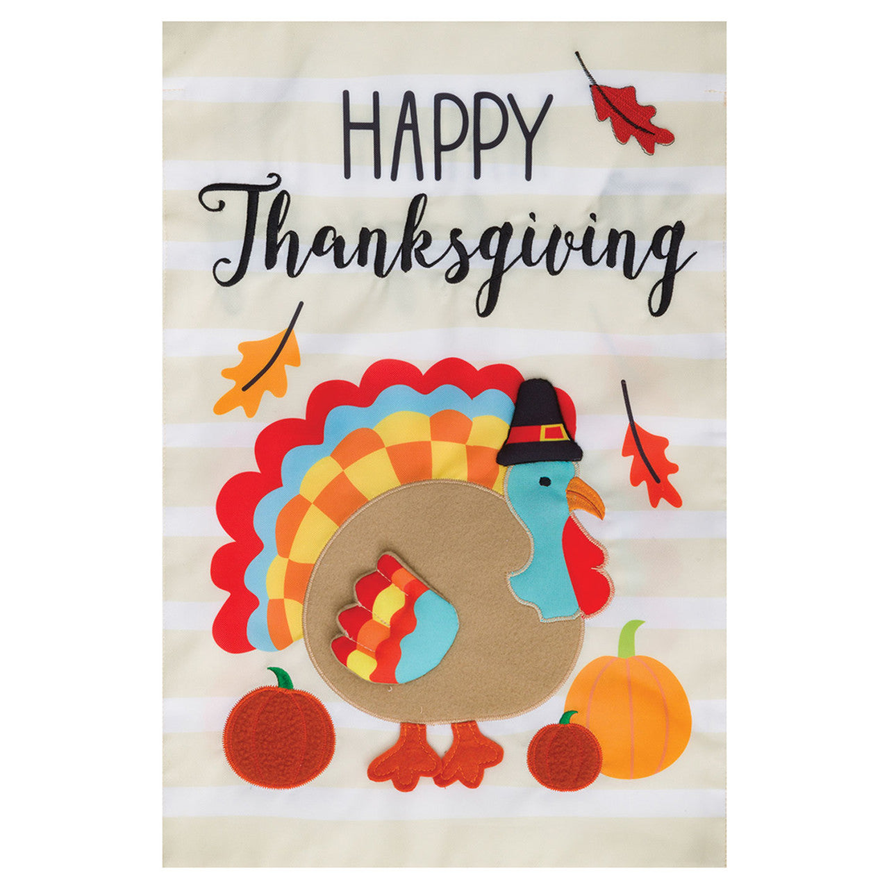 Happy Thanksgiving card with a turkey design on a beige background