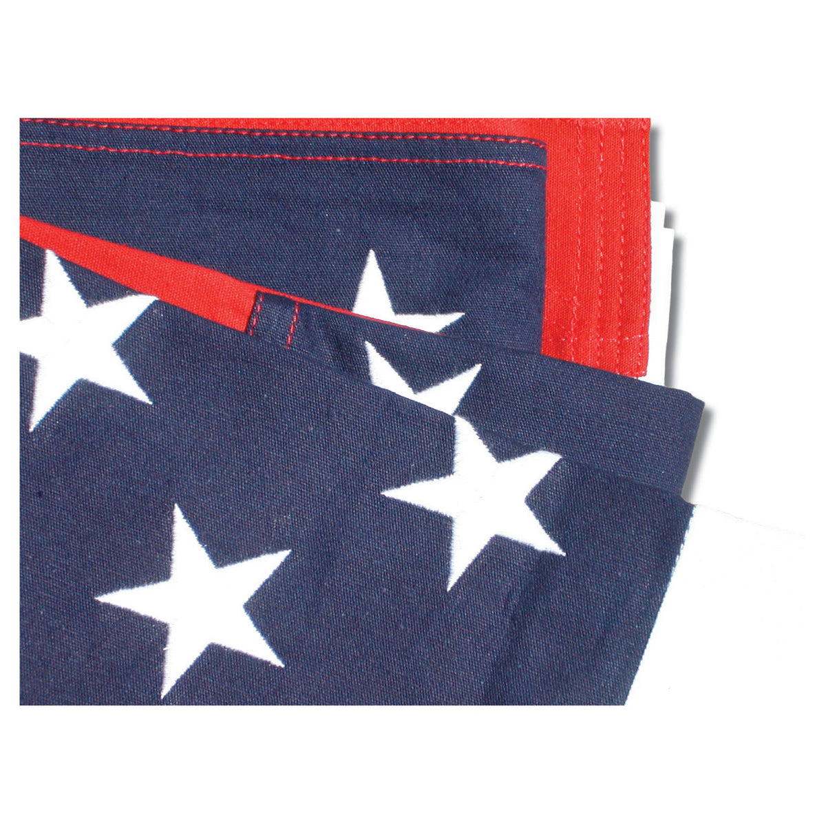 Folded American flag with blue canton and white stars and red stripe showing