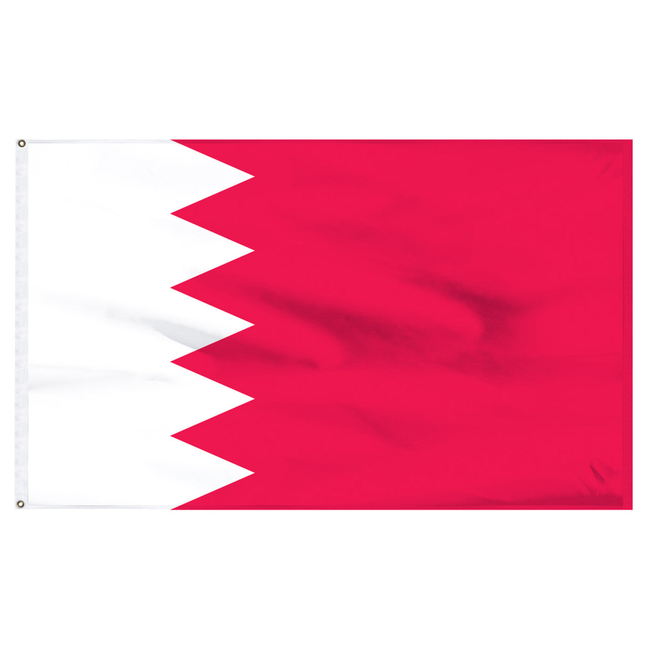 Flag of Bahrain with white intersecting red forming triangular shaped connecting points