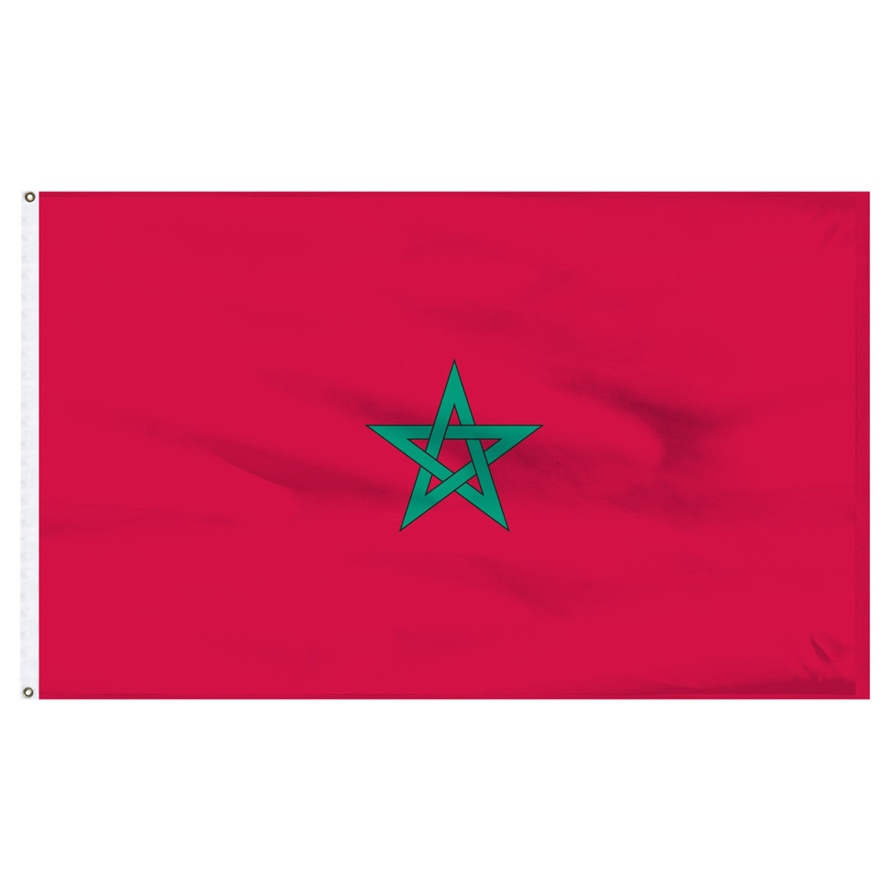 Red Moroccan flag with a green star in the center on a white background