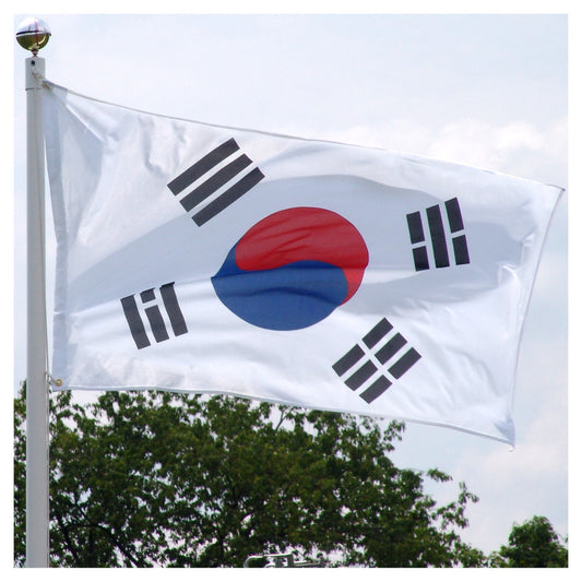 South Korea flag 3ft x 5ft Super Knit Polyester - Secondary Image - United States Flag Store South Korea flag 3ft x 5ft Super Knit Polyester