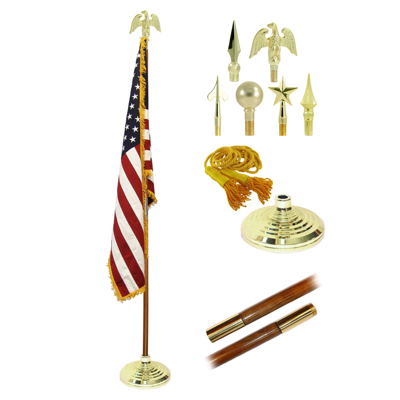Super Tough Indoor Flagpole Kit with Nylon 3ft x 5ft American Flag