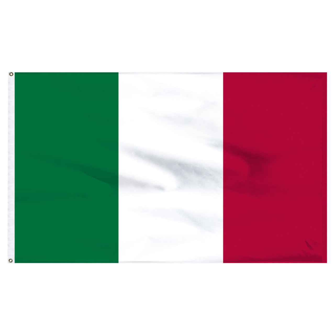 Flag of Italy with green, white, and red colors on a white background