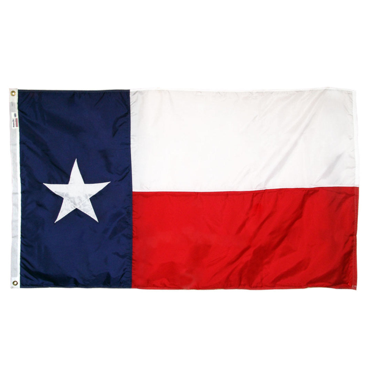 State of Texas Lone Star flag featuring the vertical blue panel with a white star alongside horizontal white and red stripes