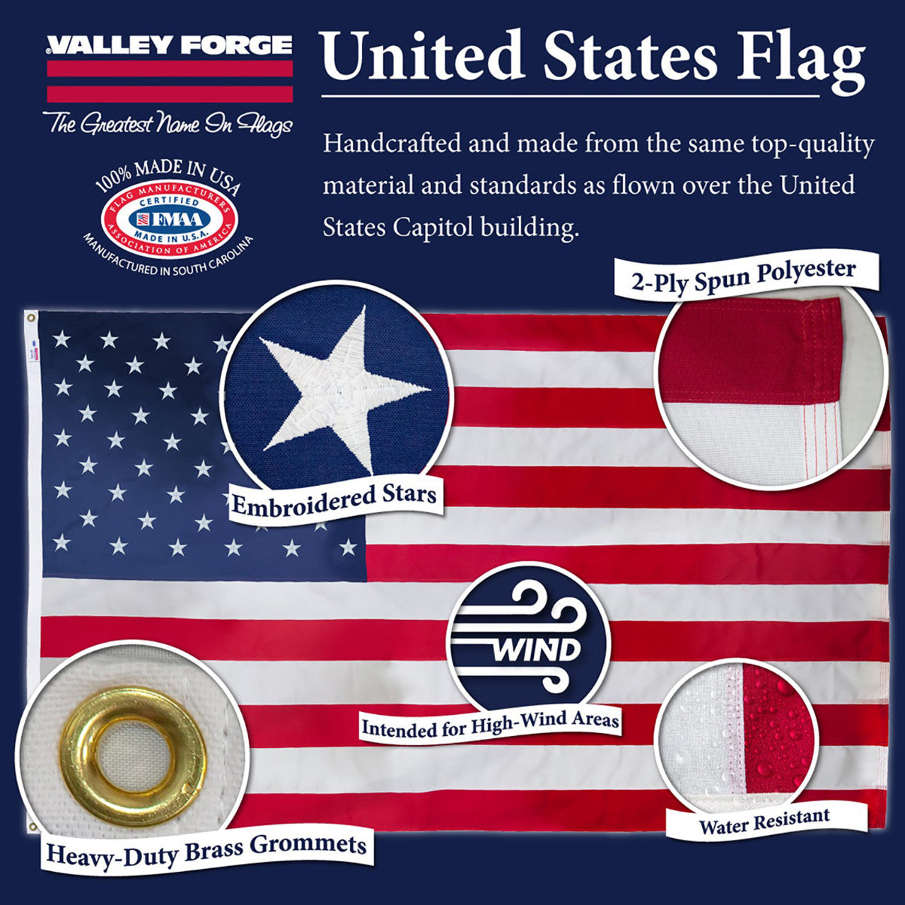Valley Forge Koralex II 4ft x 6ft Spun Polyester American Flag