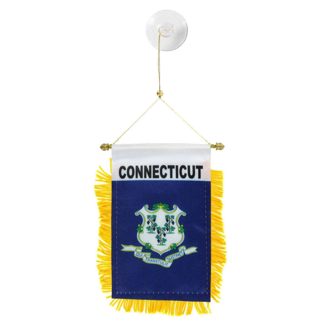 Small flag with 'Connecticut' text and emblem on a white background