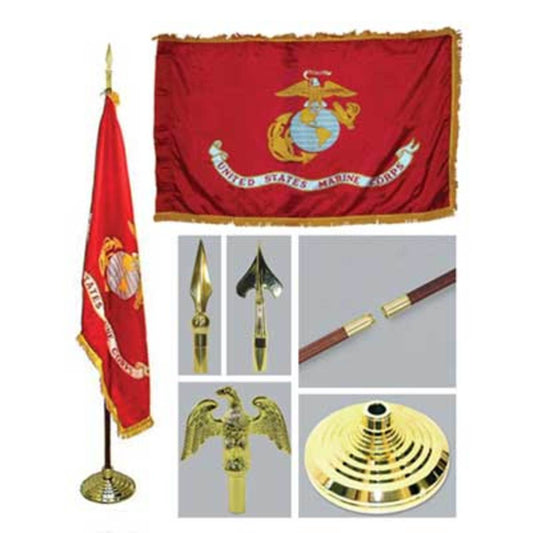 Super Tough Indoor Flagpole Kit with Nylon 3' x 5' Marines Flag