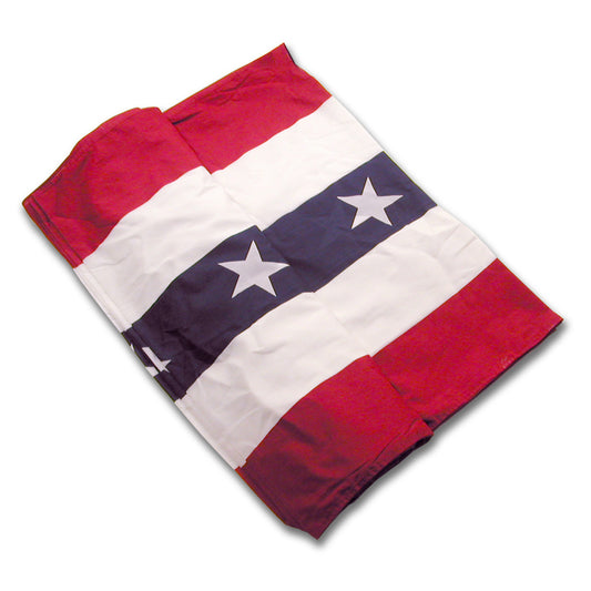 Super Tough Polyester Flag Bunting 5 Stripe w Stars 18 Red, white, and blue patriotic bunting on a white background