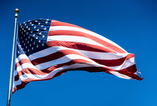 American Flag on Flagpole View from Below