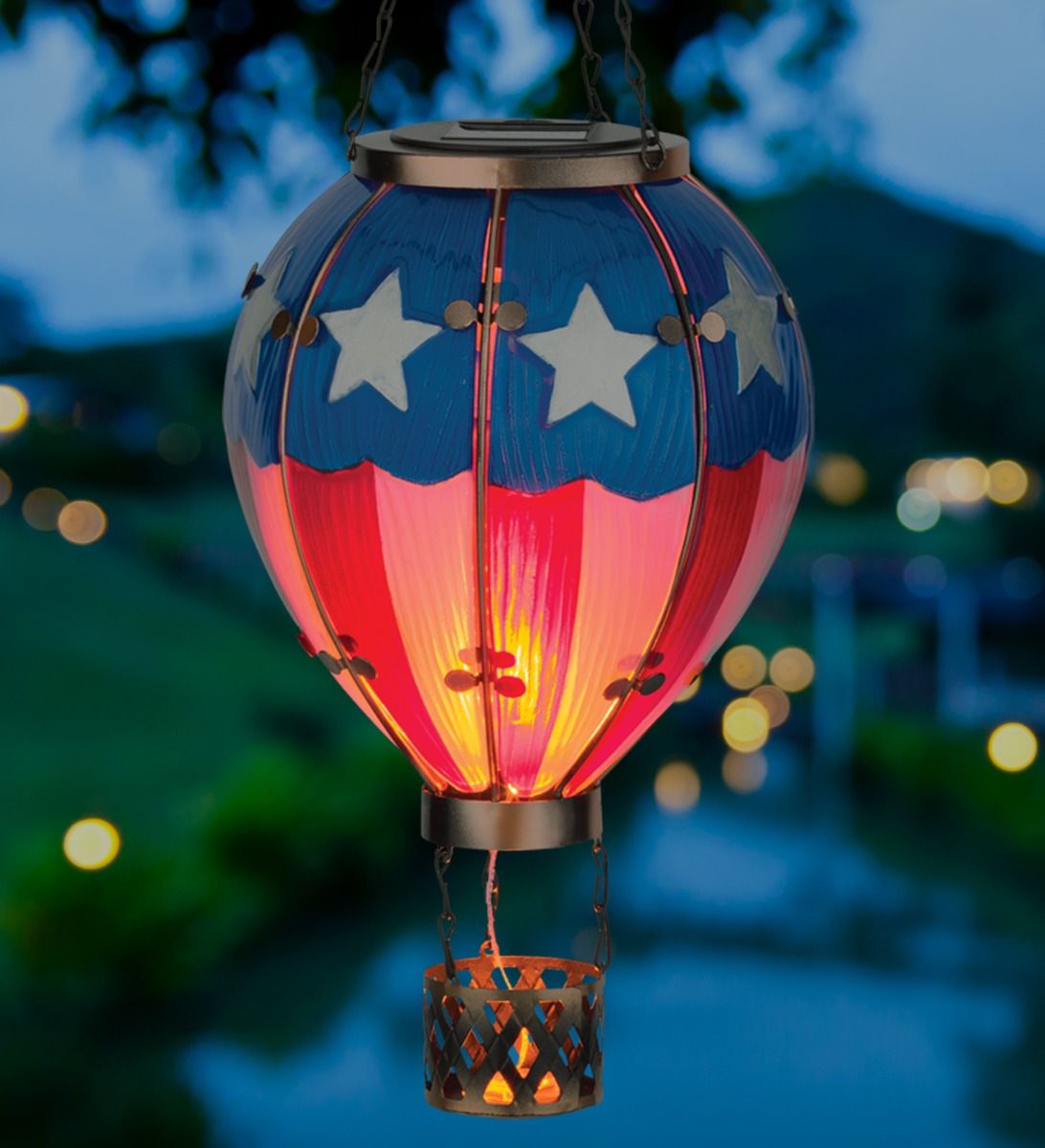 Patriotic Hot Air Balloon Solar Lantern for Outdoor Garden - Large