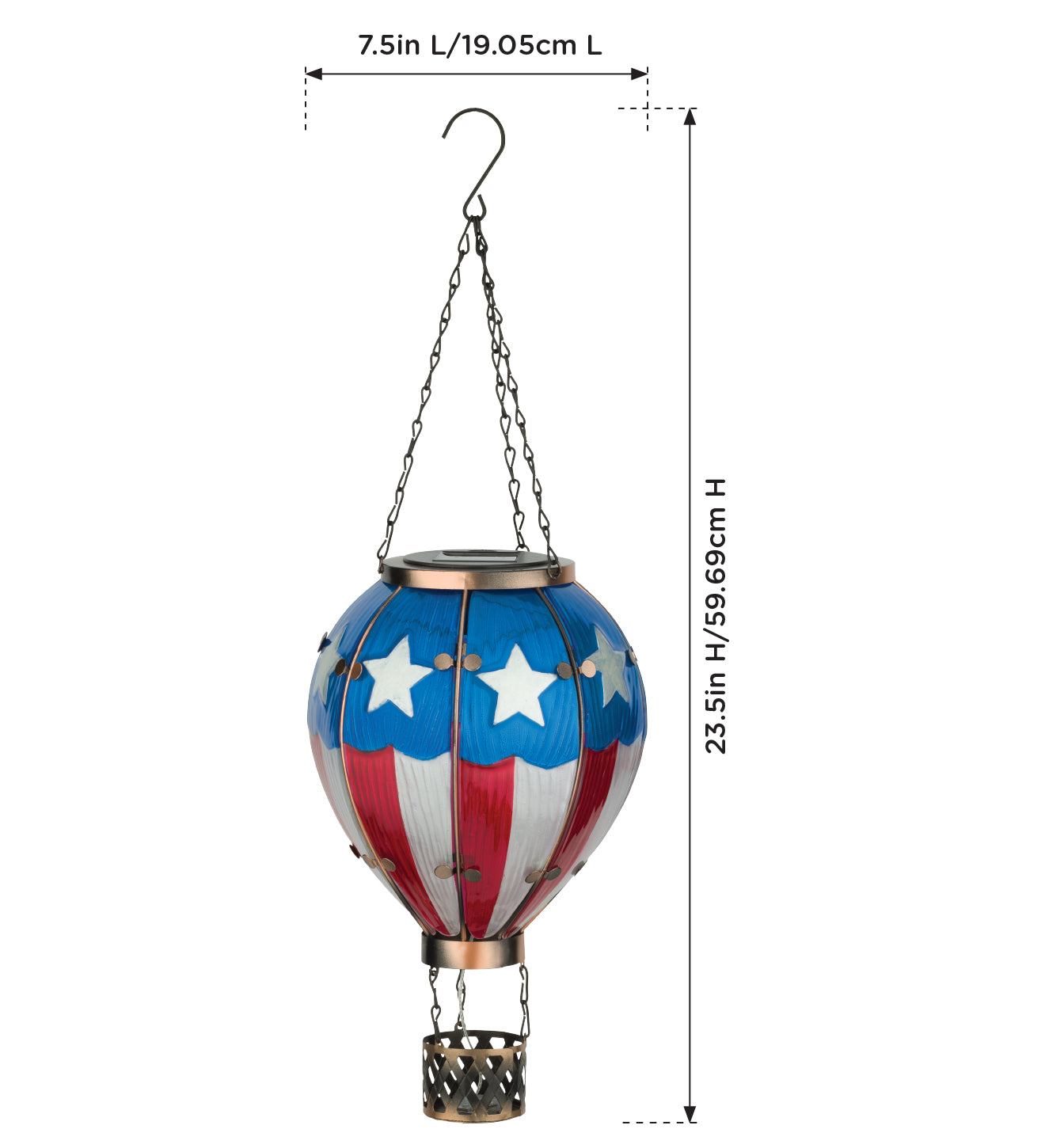 Patriotic Hot Air Balloon Solar Lantern for Outdoor Garden - Large