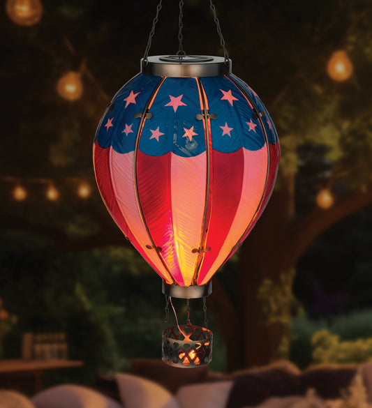 Patriotic Hot Air Balloon Solar Lantern for Outdoor Garden - Extra Large
