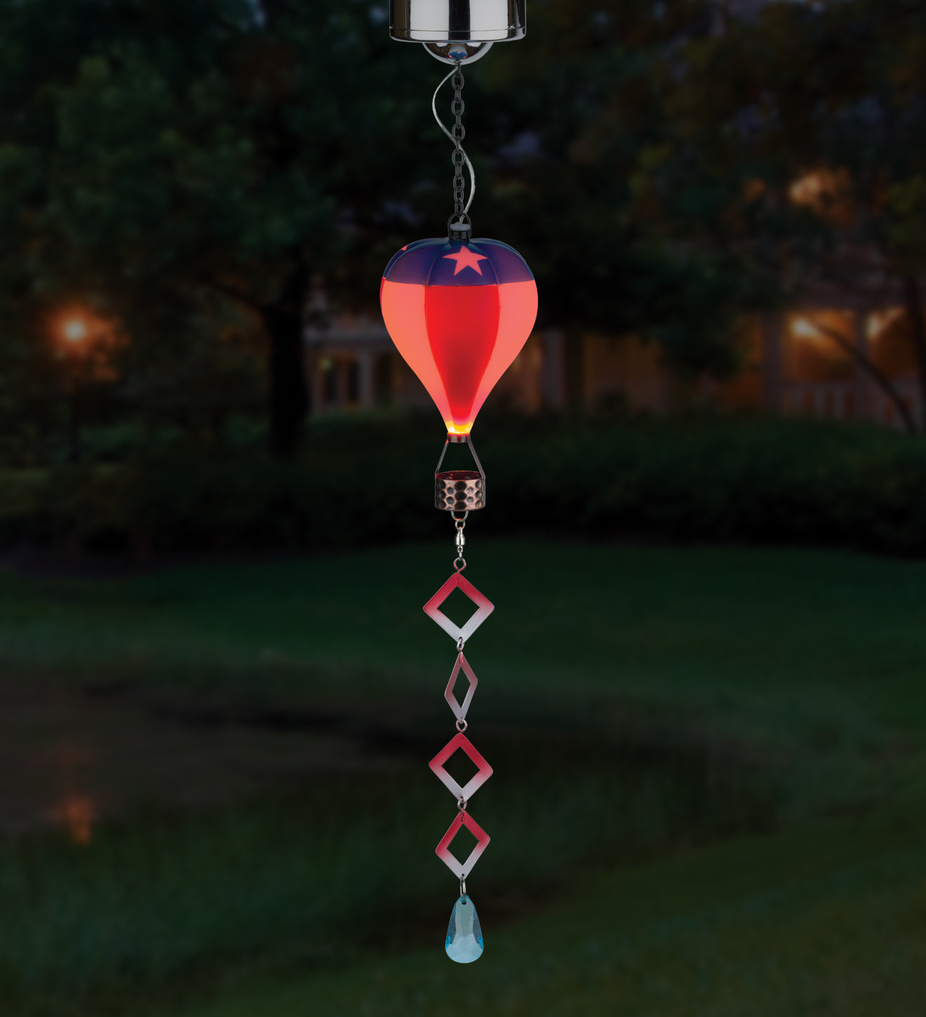 Patriotic Hot Air Balloon Spinner Solar Lantern for Outdoor Garden - Mini