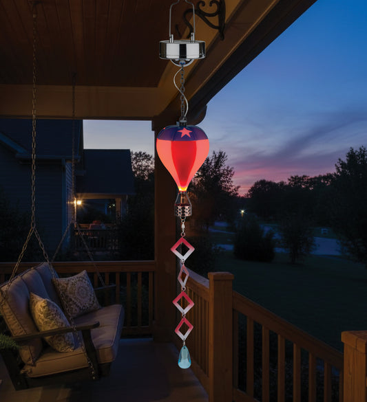 Patriotic Hot Air Balloon Spinner Solar Lantern for Outdoor Garden - Mini