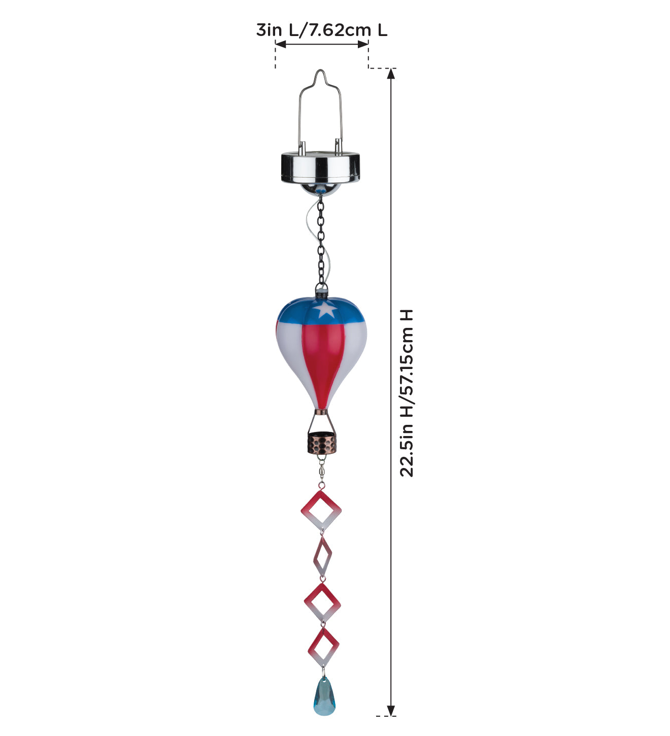 Patriotic Hot Air Balloon Spinner Solar Lantern for Outdoor Garden - Mini