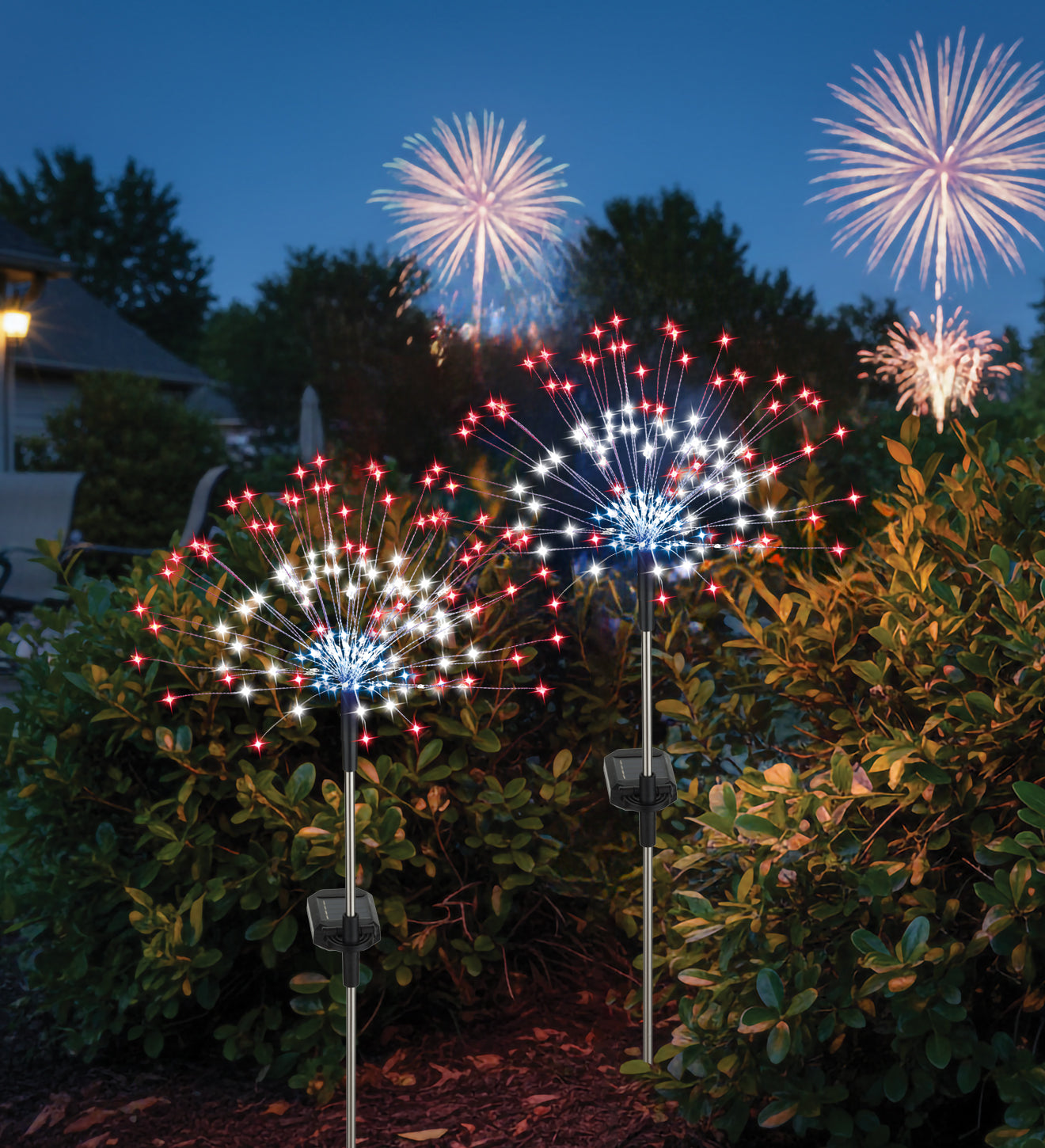 Patriotic Fireworks Solar Garden Stakes, Set of 2 - Outdoor Garden