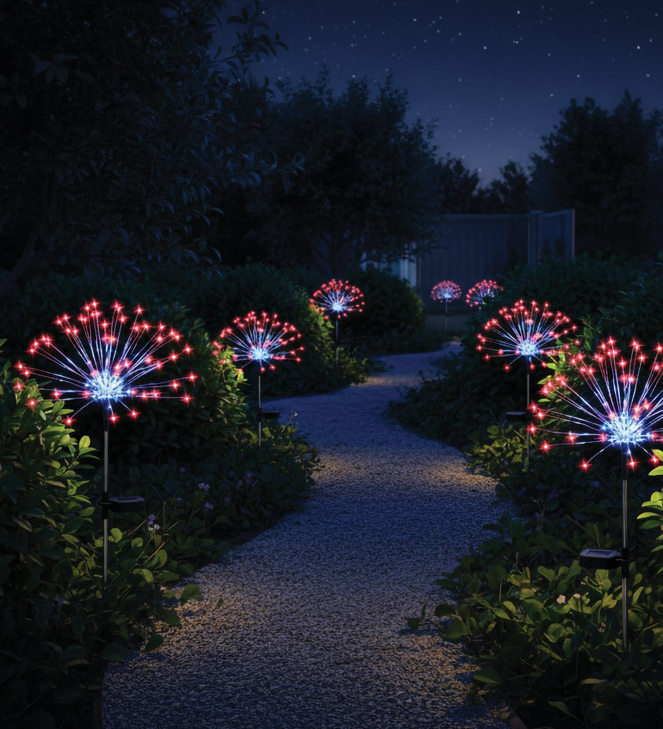 Patriotic Fireworks Solar Garden Stakes, Set of 2 - Outdoor Garden