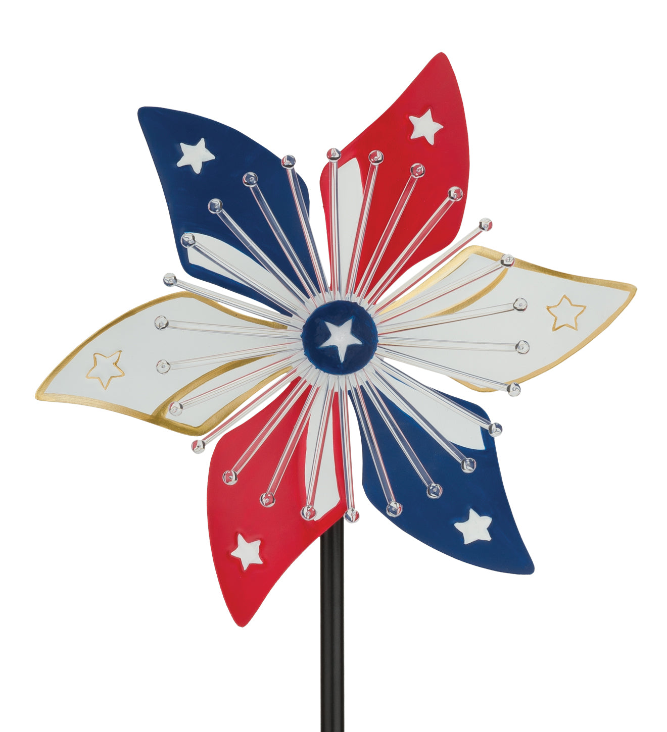Patriotic Flower Spinner Solar Stake for Outdoor Garden